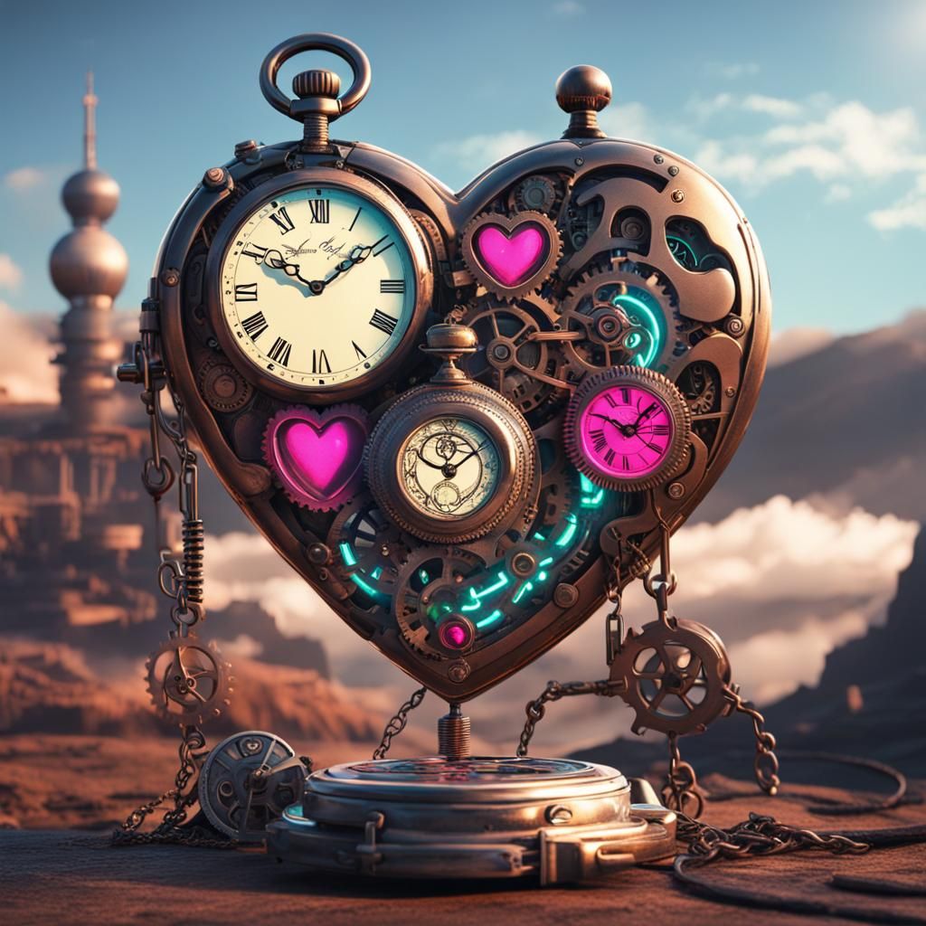 Steampunk Hearts Entwined with Clockwork
