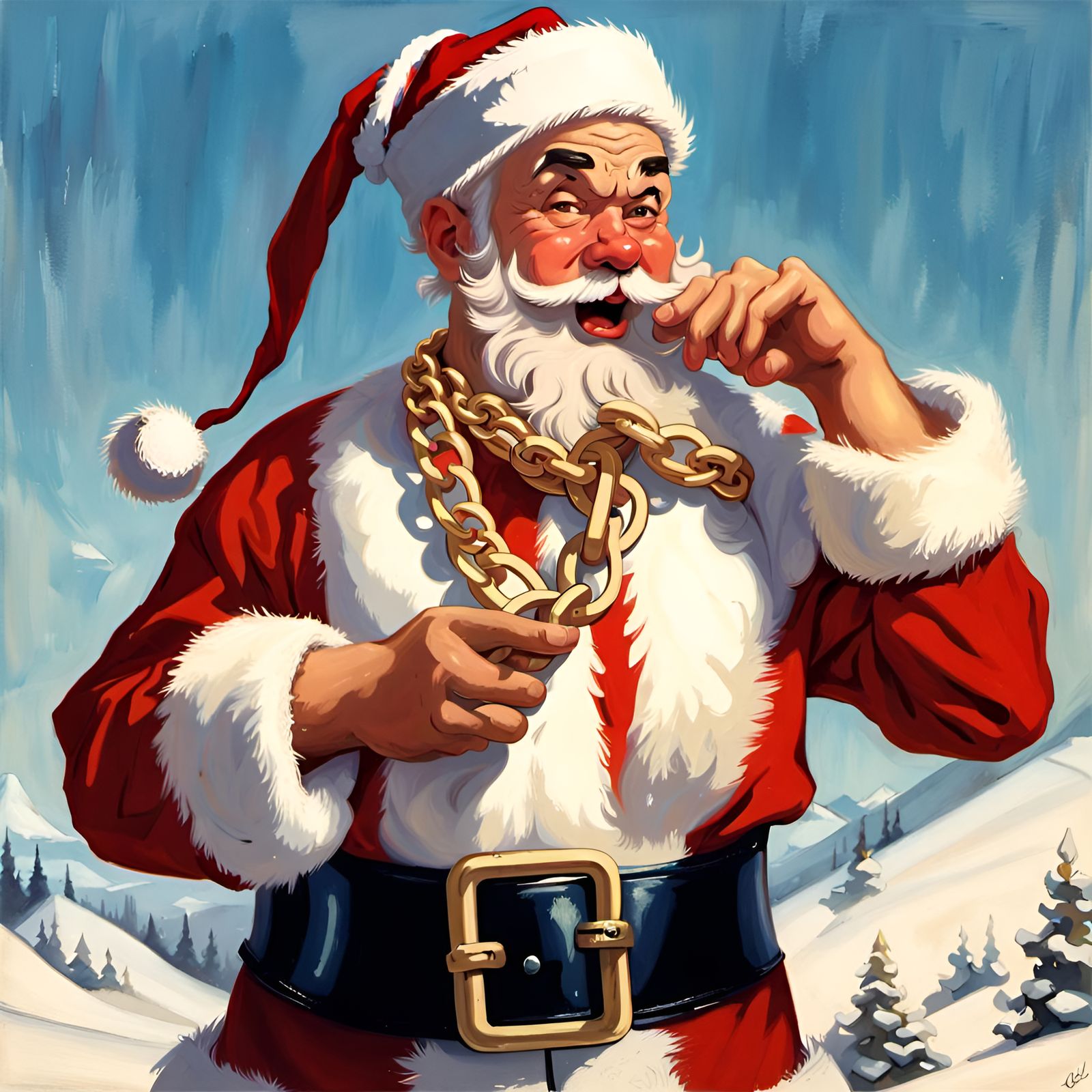 Santa Claus Rapper Portrait in Animated Style