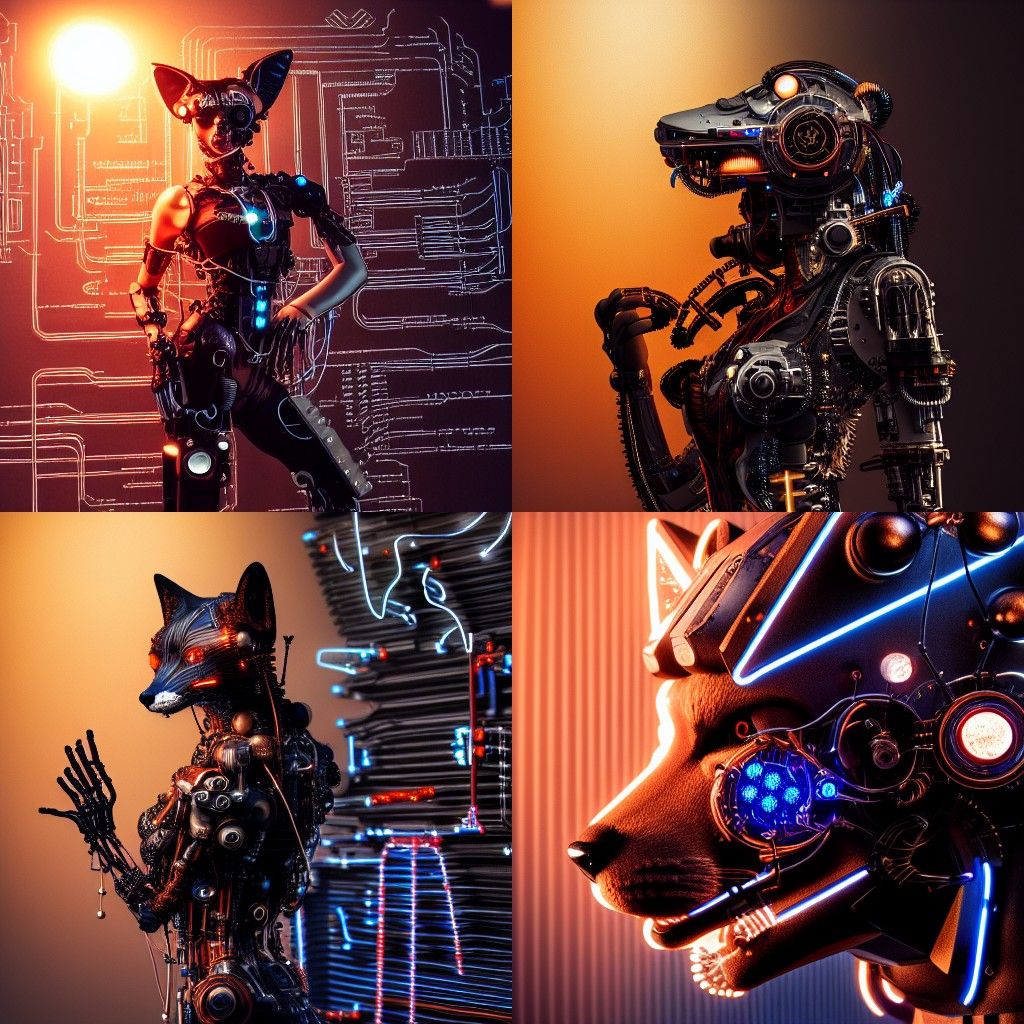 Cyborg Fox Woman in Steampunk Cyberpunk Style