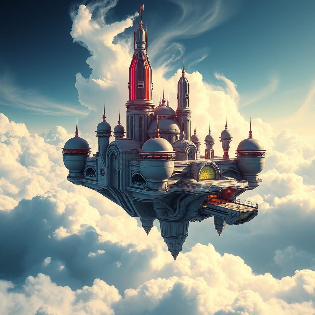 Futuristic Floating Castle in the Clouds