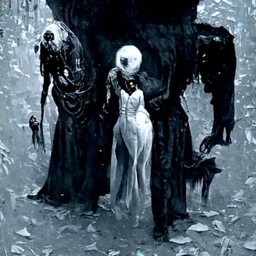 Elegant Woman, Abyss, Man: Horror Illustration