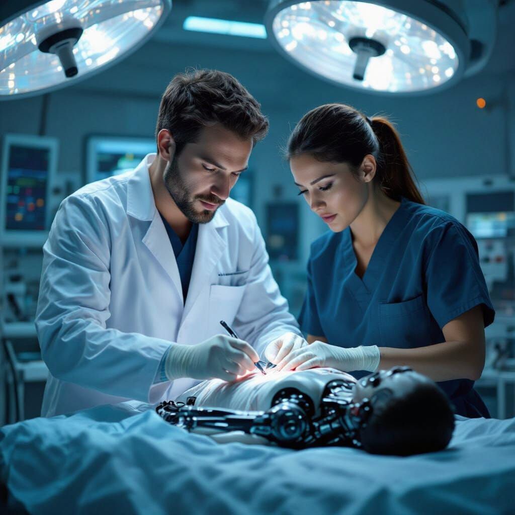 Doctor Engineer Operates on Replicant in Dystopian Setting