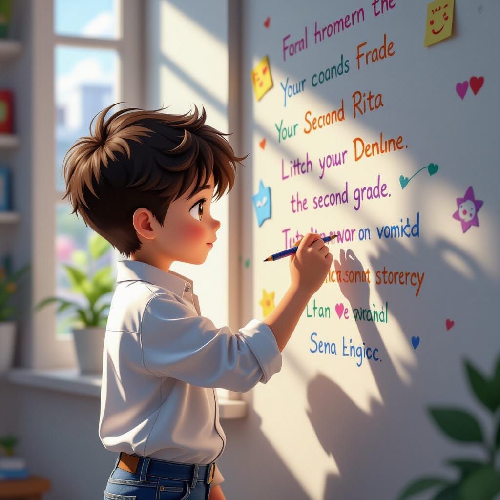 Boy's Colorful Message: Vibrant Anime-Style 3D Art