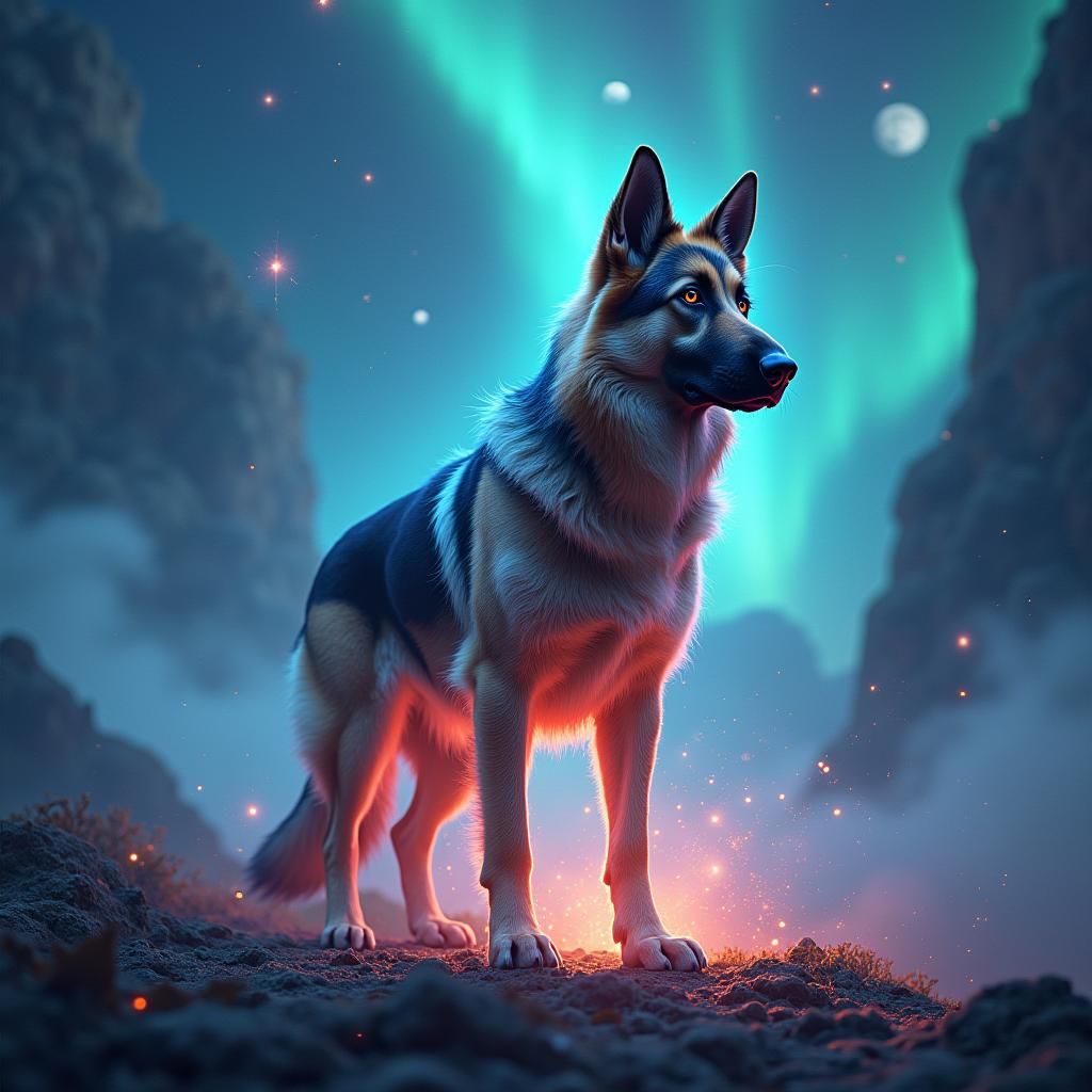 Mystical German Shepherd in a Dreamlike Realm