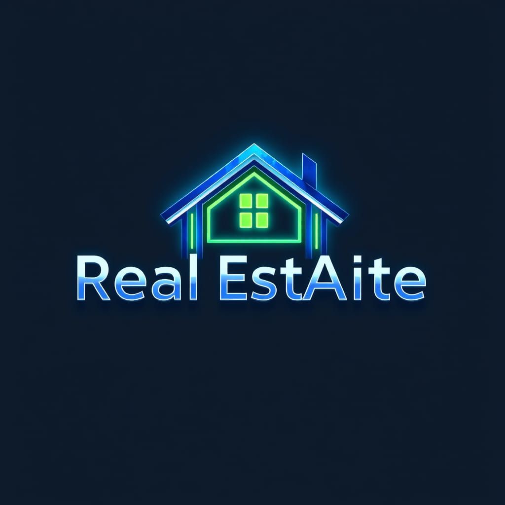 Futuristic AI Real Estate Logo Design in Metallic Blue