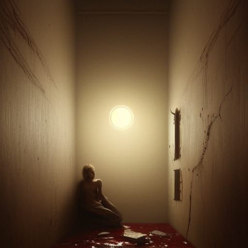 Psychopath in Blood Stained Room - Horror Art