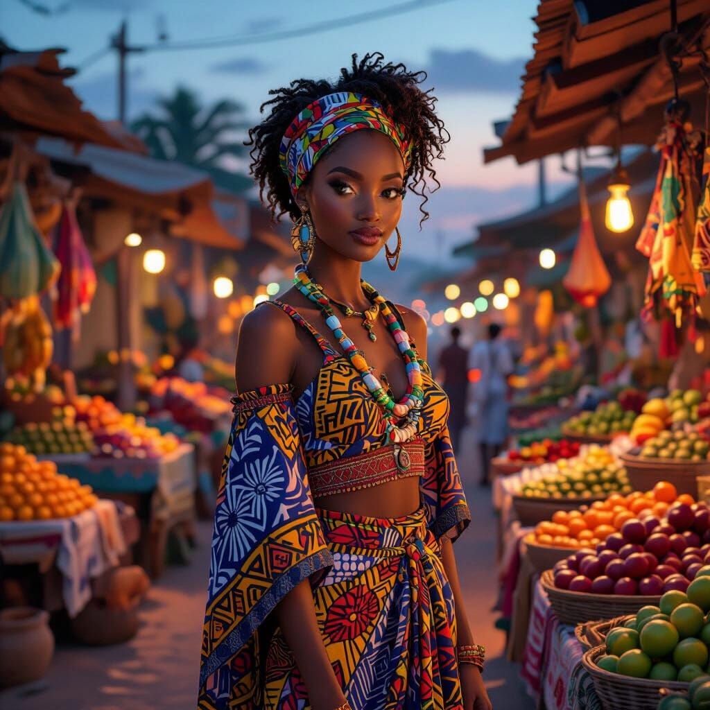 African Woman in Marketplace: Disney-Pixar 3D Style