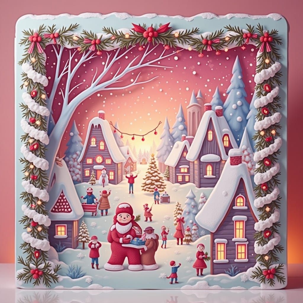 Whimsical Winter Wonderland Scene with Glowing Christmas Lig...