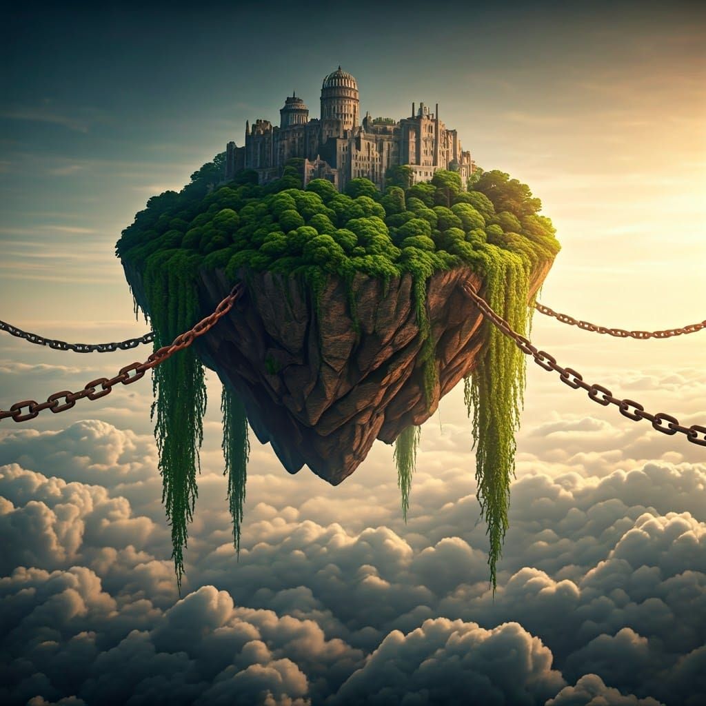 Ethereal Floating Islands in Golden Light
