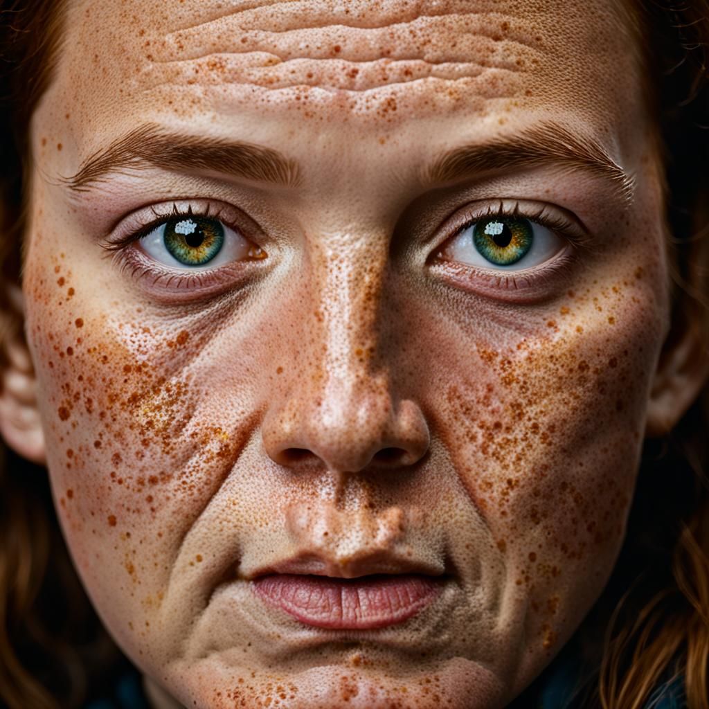 Close-Up Portrait with Freckles in Studio Lighting