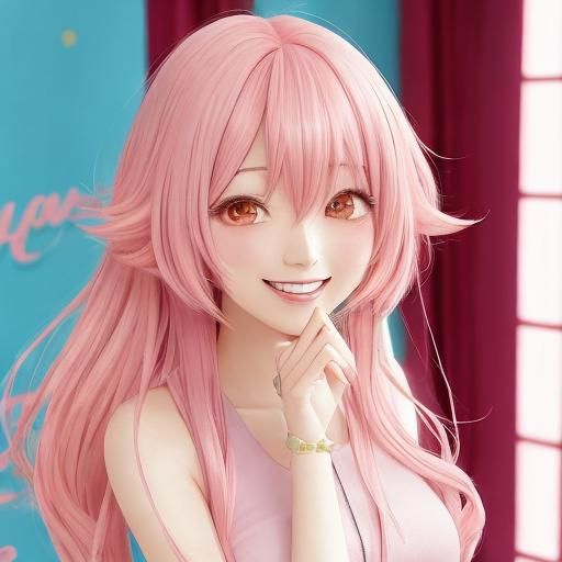 Laughing Anime Girl with Pink Hair