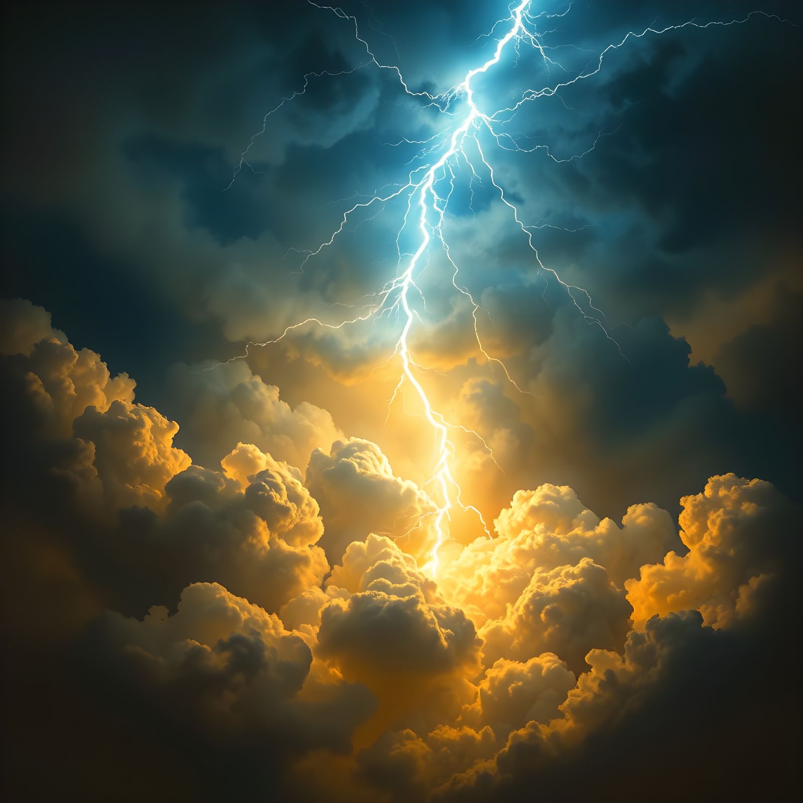 Zeus Lightning Bolt Strikes Dark Stormy Sky