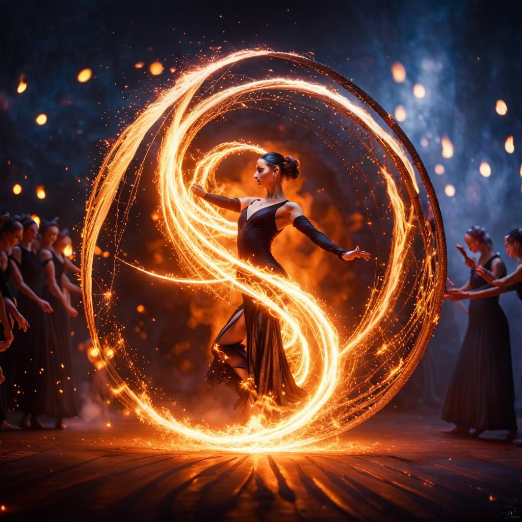 Magical Fire Ballerina Swirling in Flame