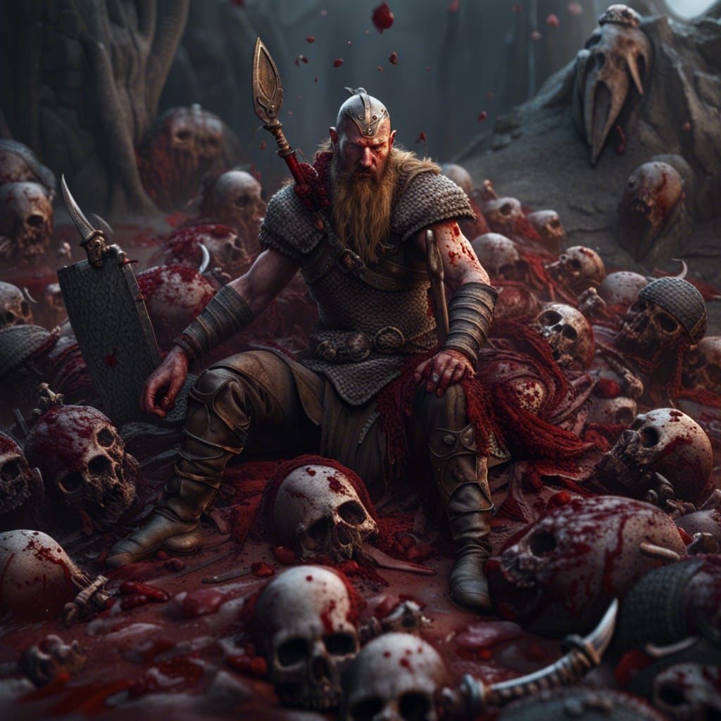 Viking Warrior on Pile of Corpses: Fantasy Art