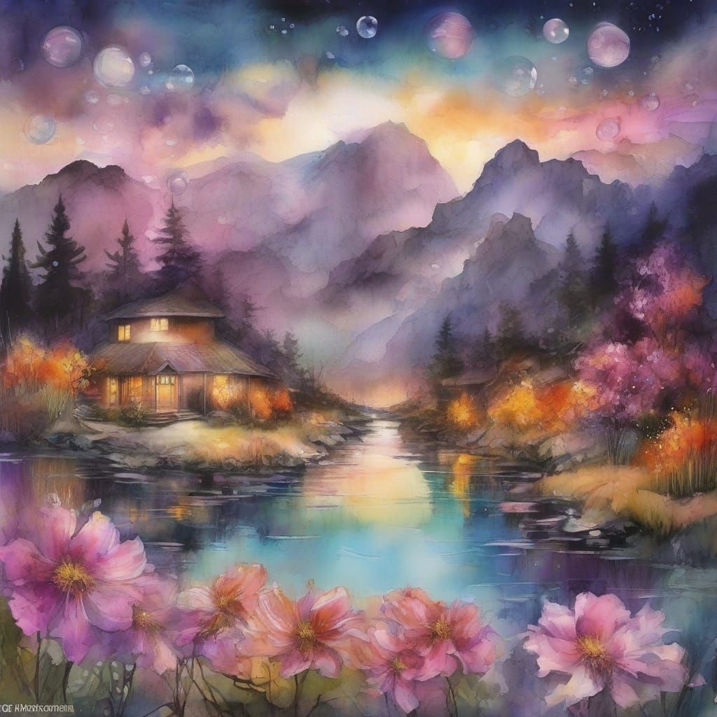 Ethereal Dreamscapes in Vibrant Watercolor Hues