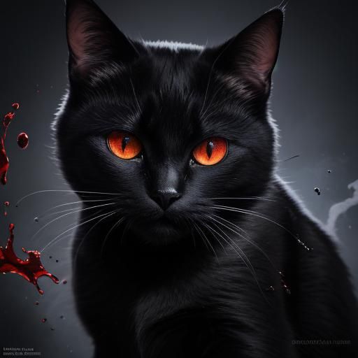 Hyperrealistic Black Cat with Red Eyes
