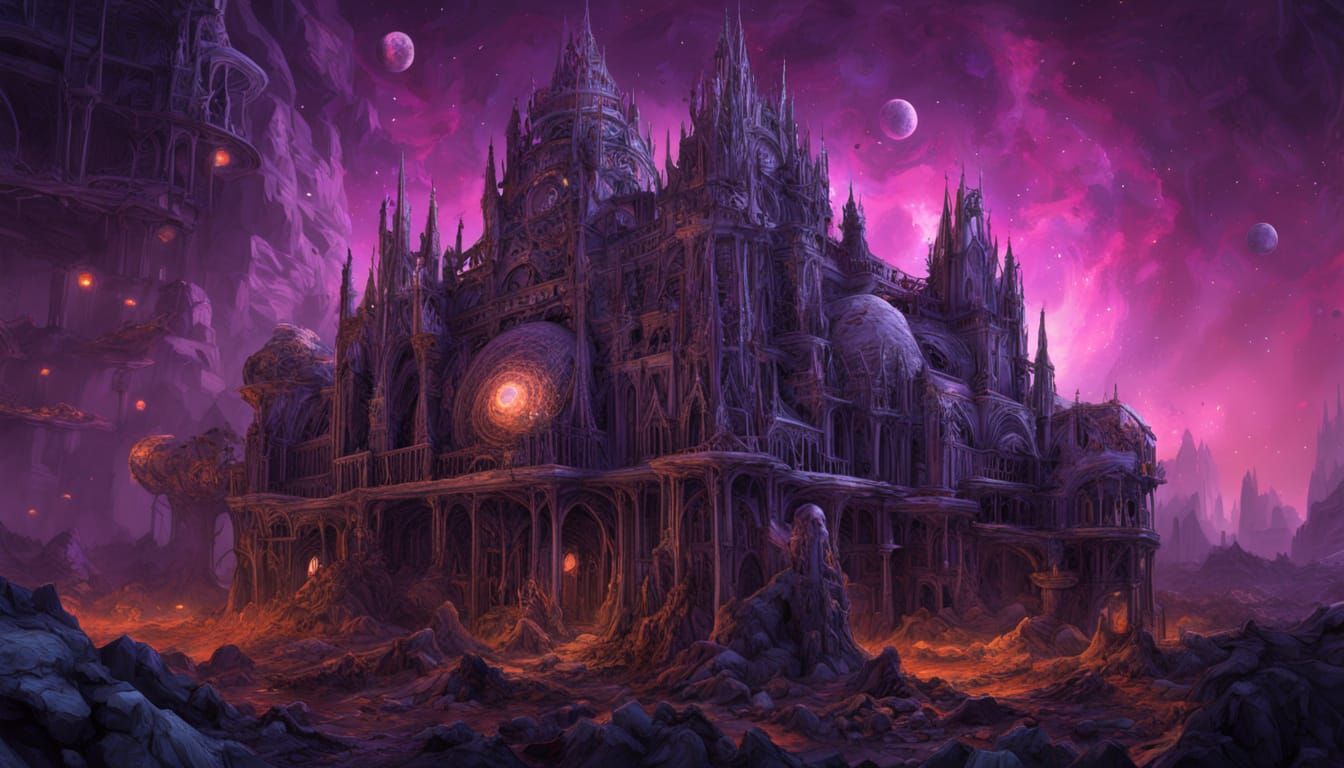 Synth Cathedral at Twilight: A Cosmic Steampunk Vision