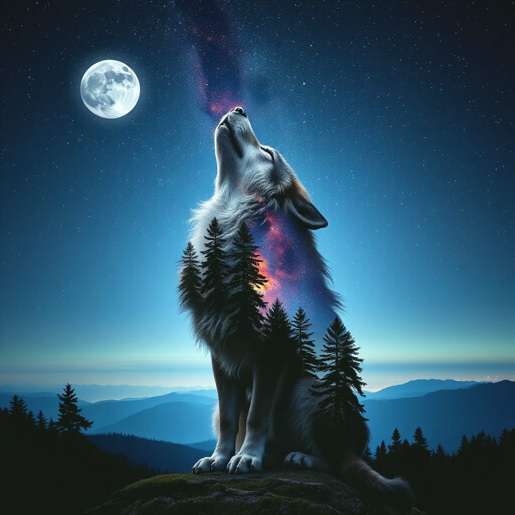 dreamy howlin' wolf double exposure art