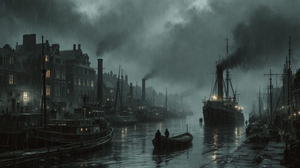 Night in Prussian Port Town, Dark Romanticism Style