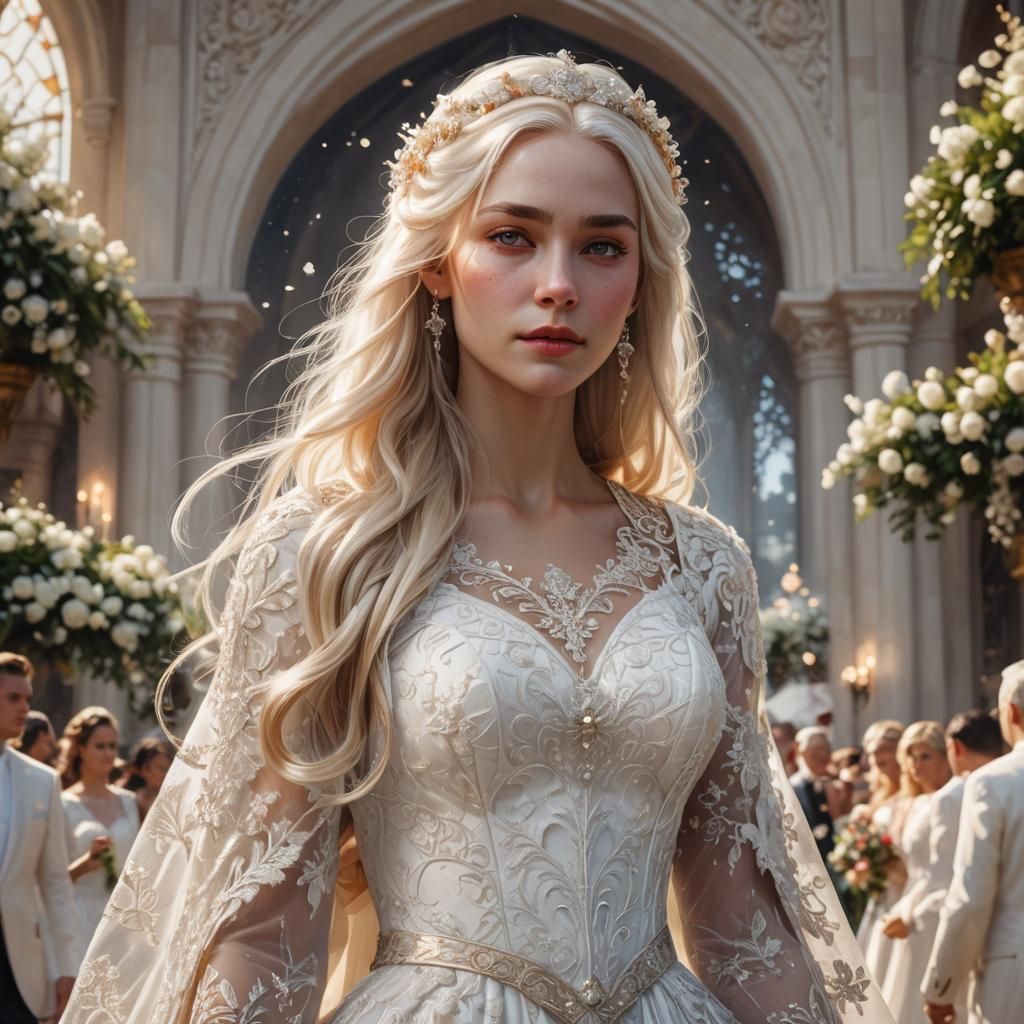 Elegant Bride in White Dress: Hyper-Realistic Digital Art