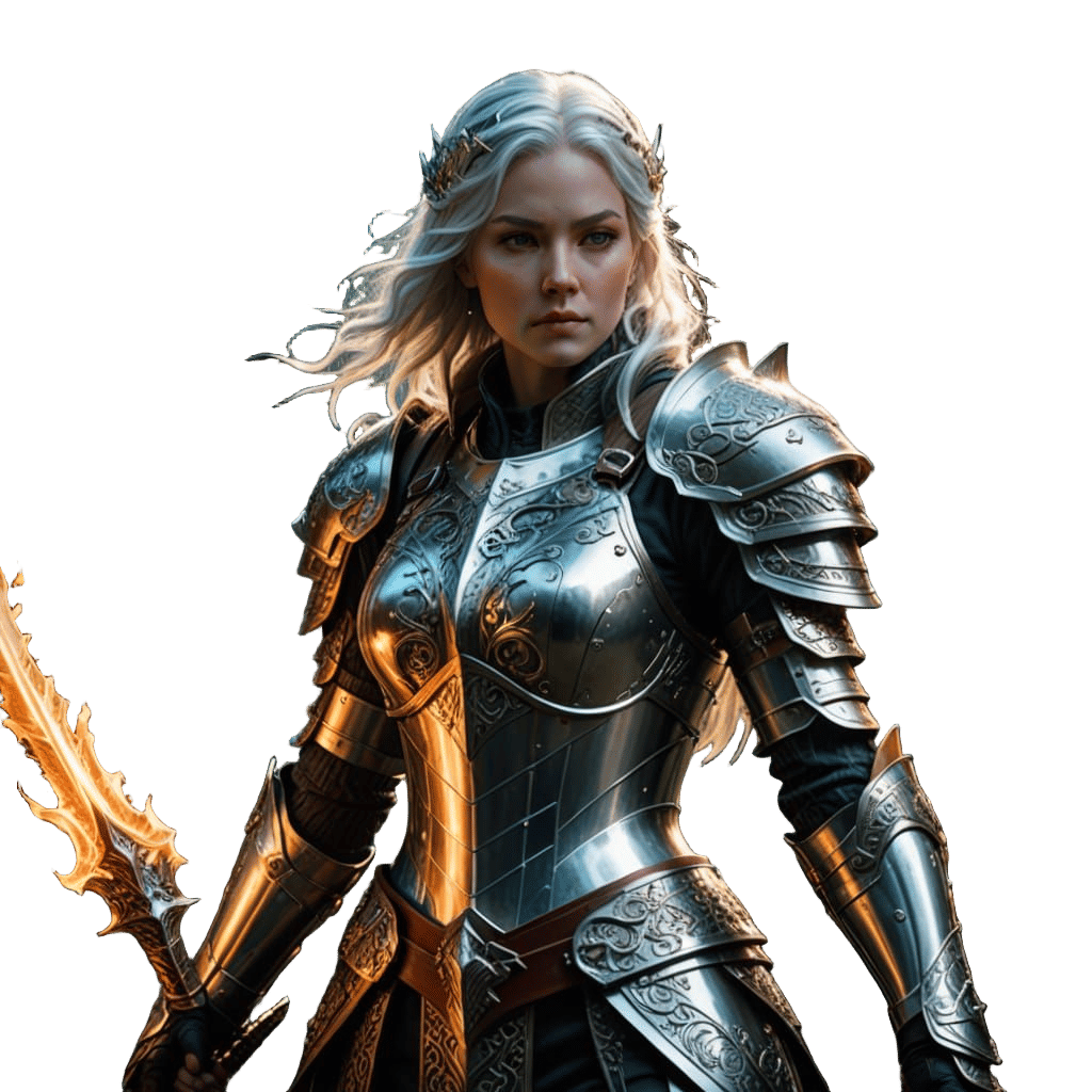 Medieval Fantasy Warrior Goddess in Armor with Fire and Ice