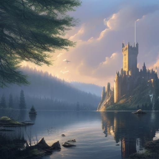 Gothic Castle in Sunlight, Dark Fantasy Concept Art