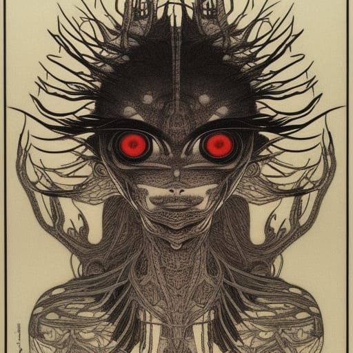 Intricate Alien Technical Drawing in Dark Epic Style