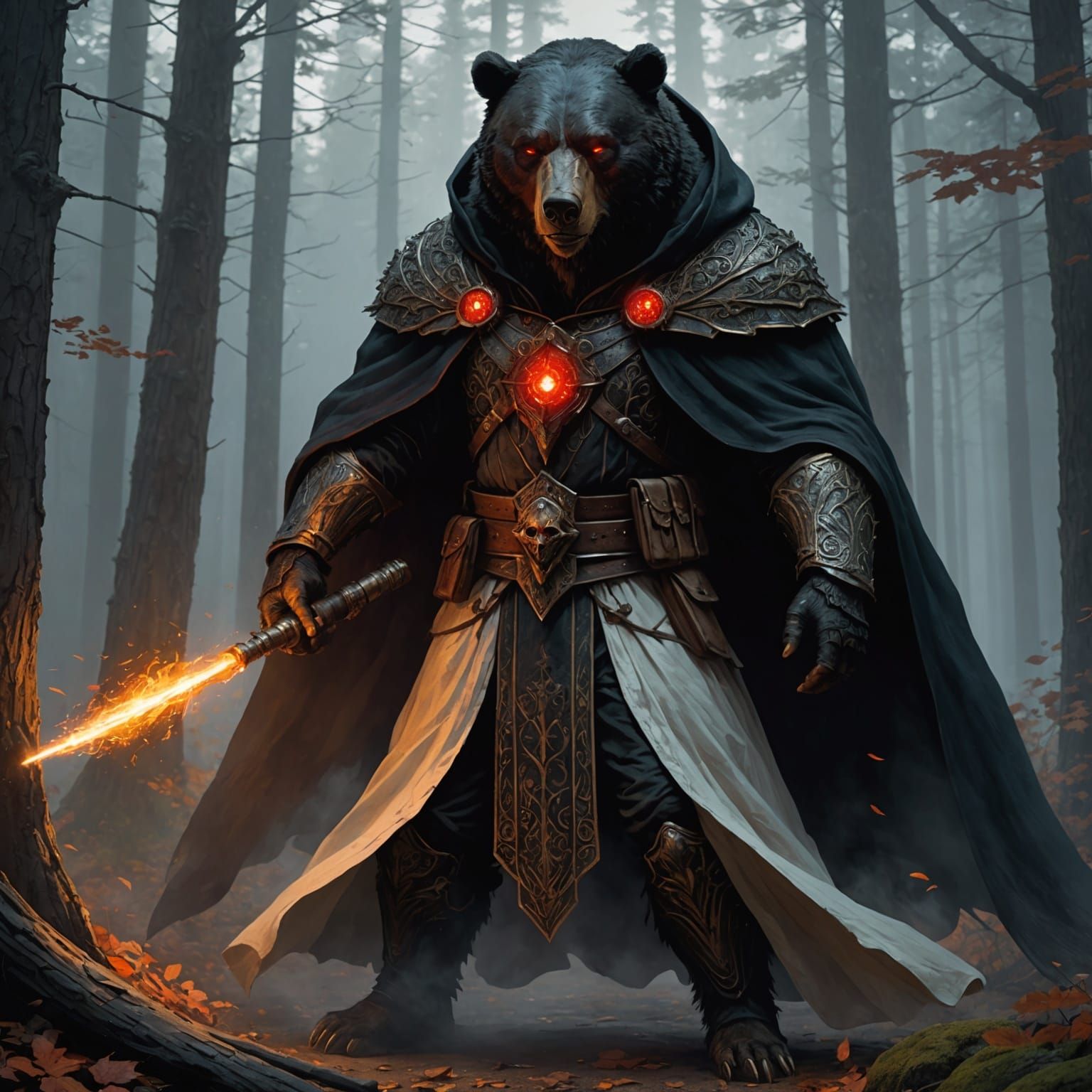 Masked Rider on Black Bear: Dark Fantasy Art