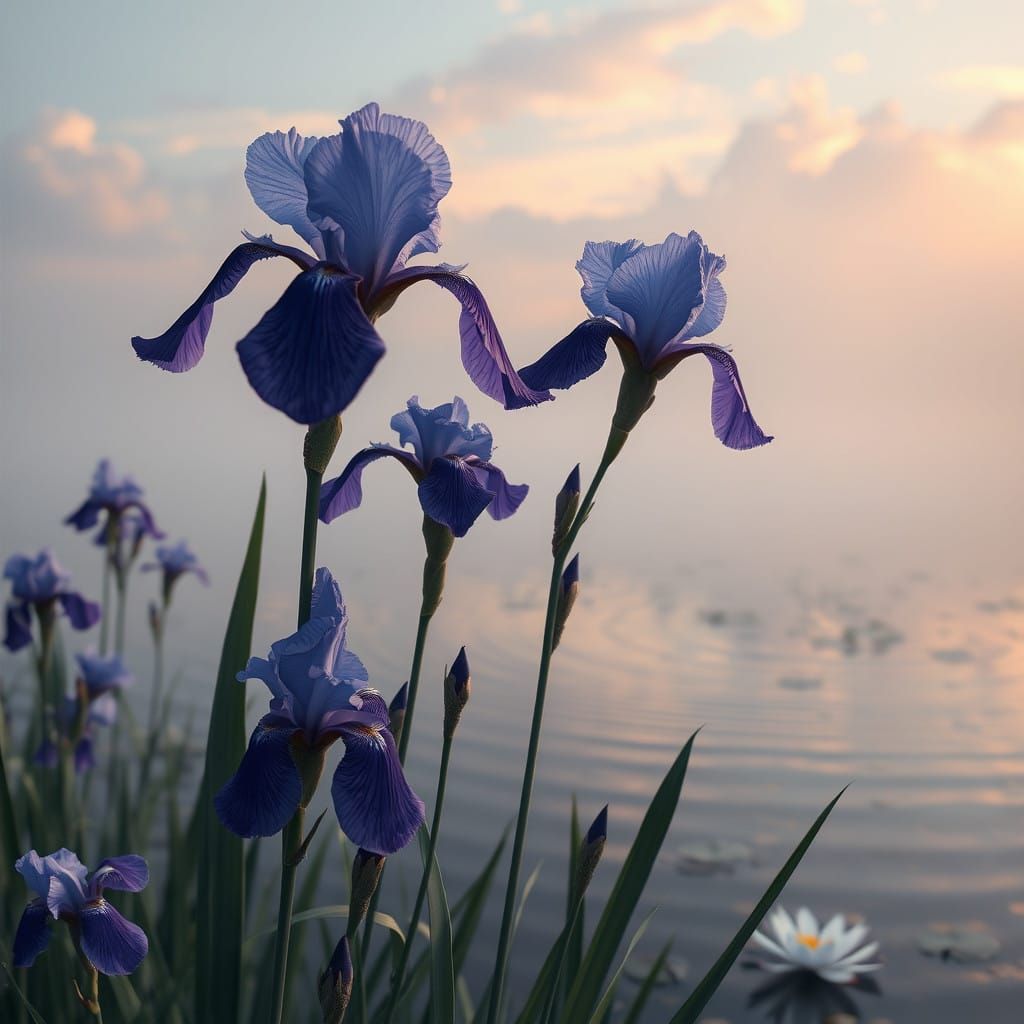Wild Irises in Enchanted Landscape