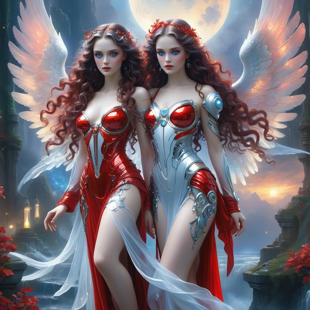 Futuristic Fashion: Red PVC with Angel Wings