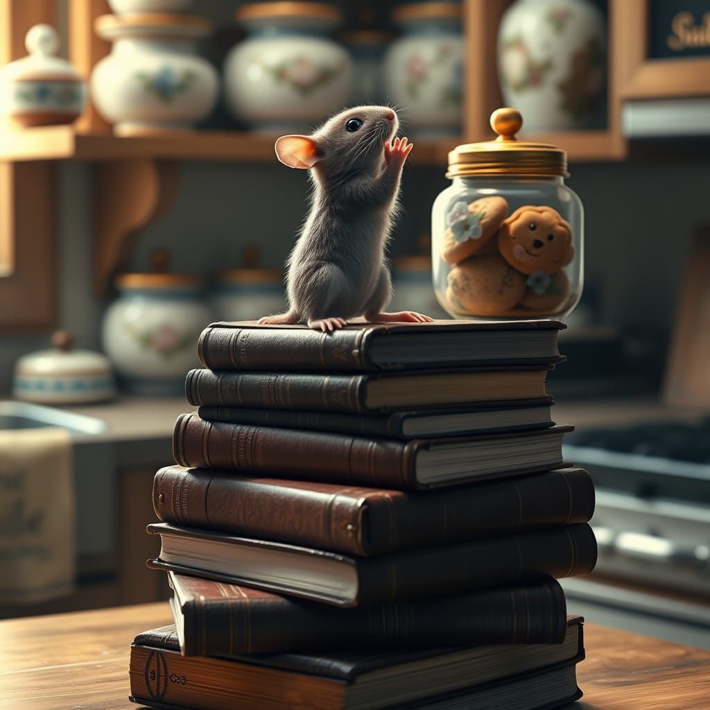 Mouse Reaches for Cookie Jar in a Detailed, Digitally Painte...