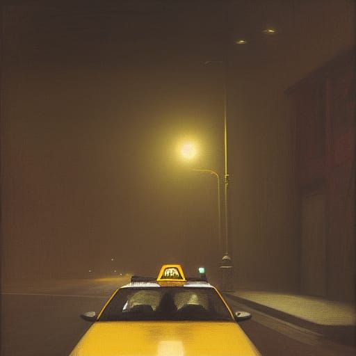 Night Taxi Driver Portrait in Hyperdetailed Style