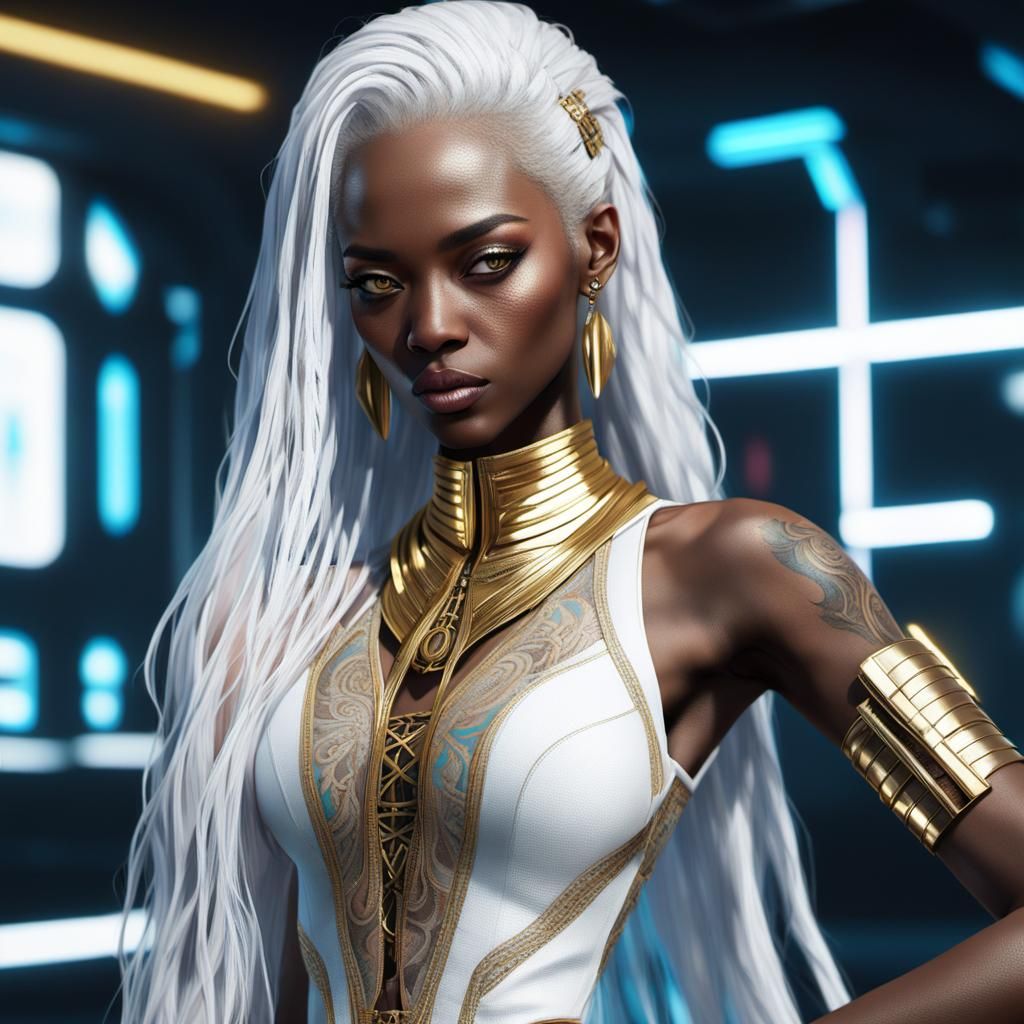 Cyberpunk Girl with Gold Piercings and Tattoos