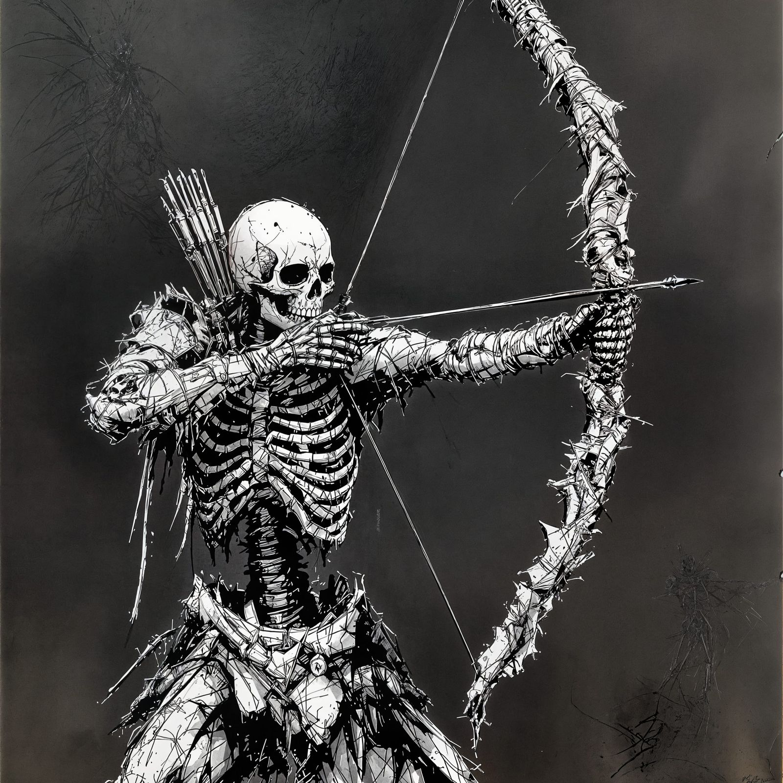 D&D Skeleton Archer Fires Bone Bow in Ink