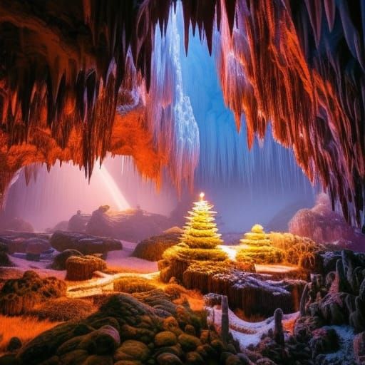Enchanted Ice Cave Interior in Digital Painting Style