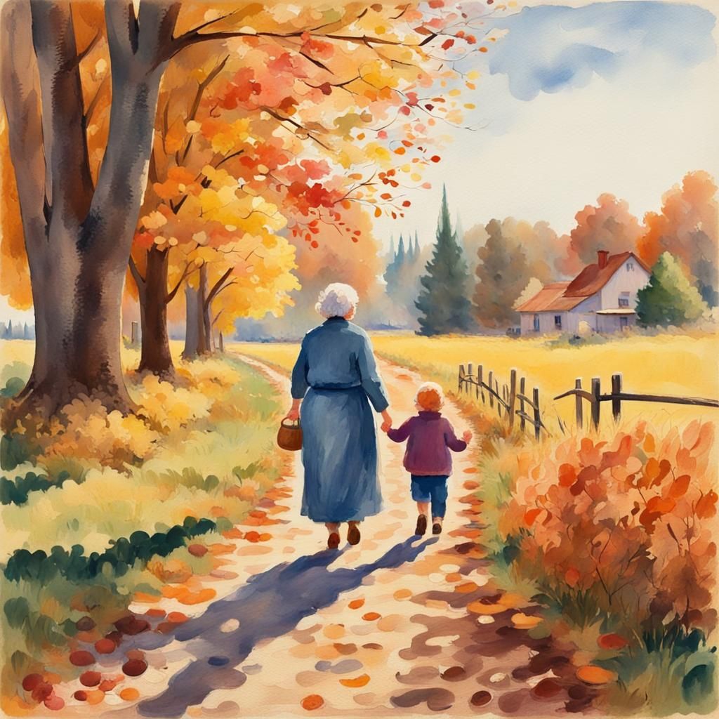 Autumn Countryside Walk: Gouache Impressionist Painting