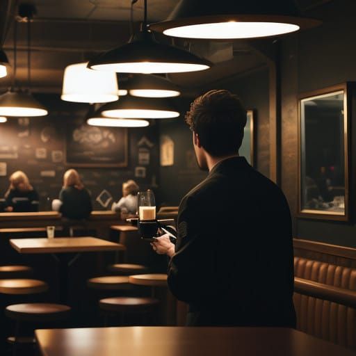 Surreal Cinematic Film Still of a Coffeeshop
