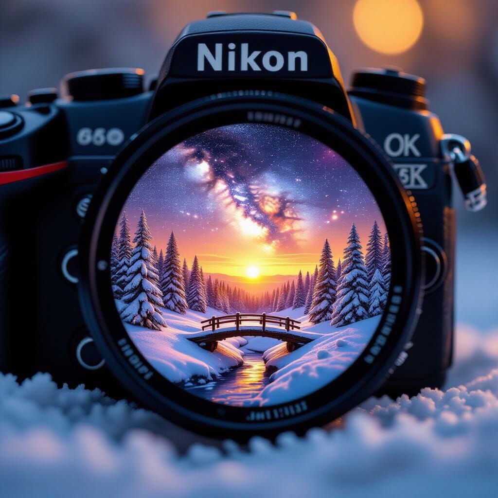 Nikon Camera Captures Miniature Winter Forest Sunset Galaxy