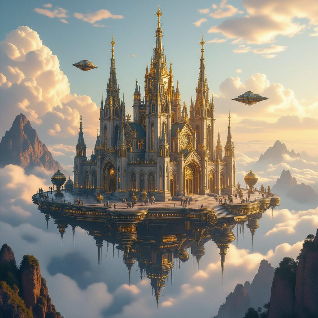 Steampunk Cathedral on Floating Island: Matte Painting