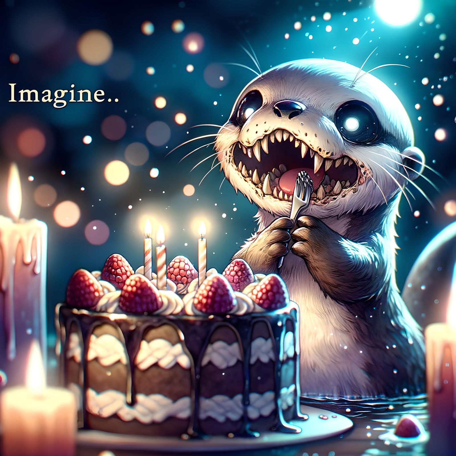 Chibi Skull Otter Celebrates Birthday in Watercolor Style