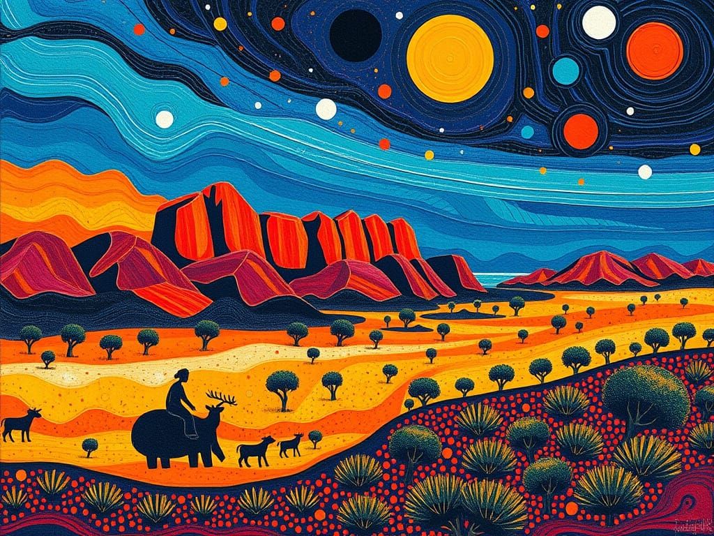 Abstract Aboriginal Landscape with Vivid Colors