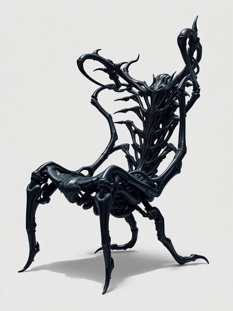 Biomechanical Chair in Dark, Futuristic Hues