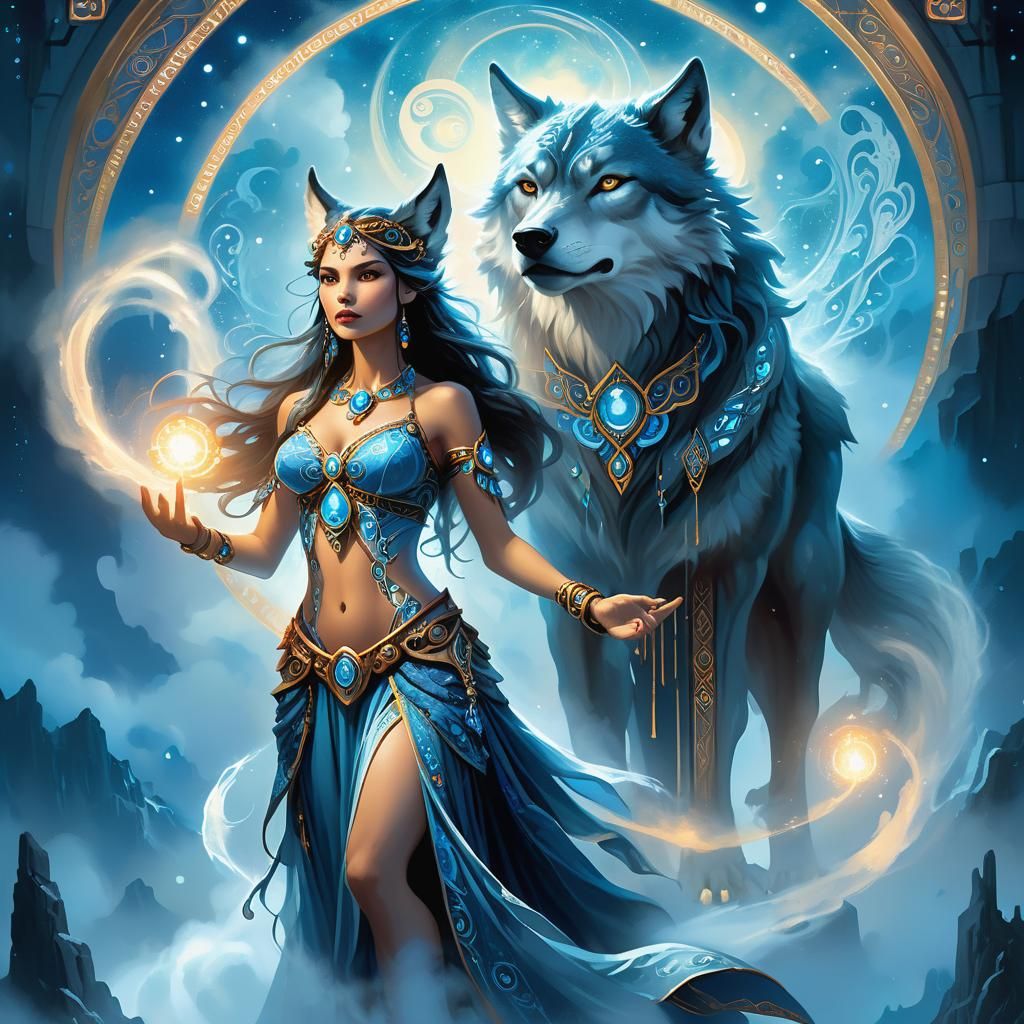 Ethereal She-Wolf Shamaness in Fantasy Illustration
