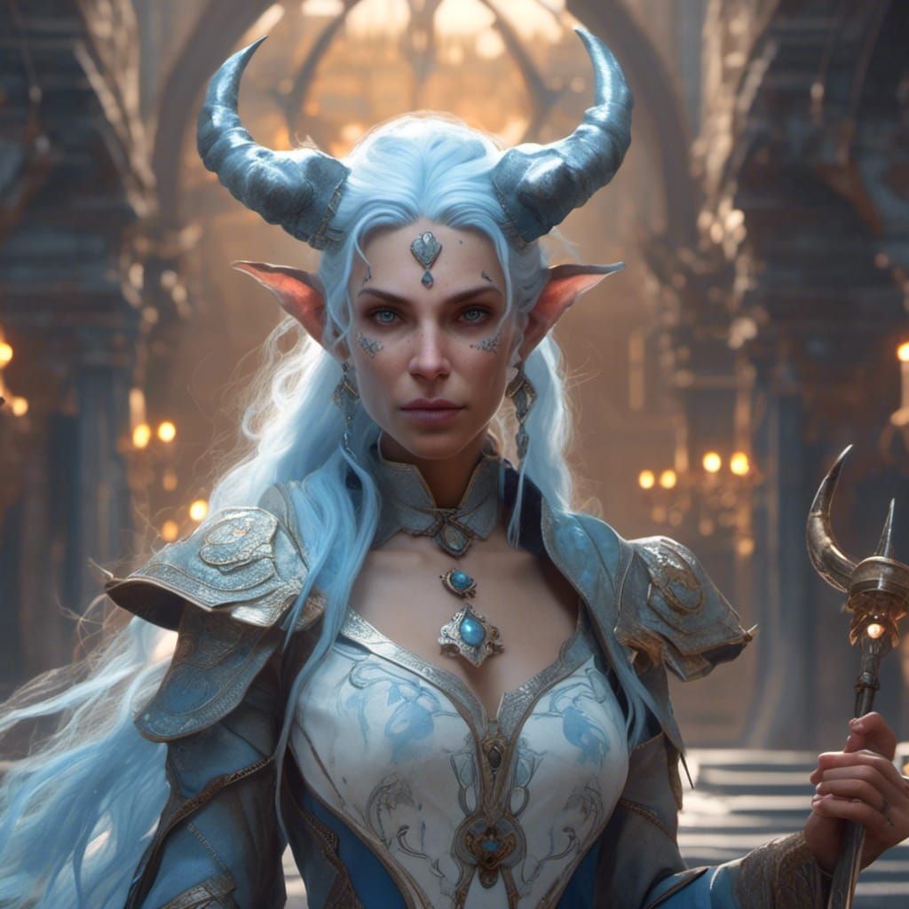 Sensual Tiefling Cleric Portrait in Hyperreal Style