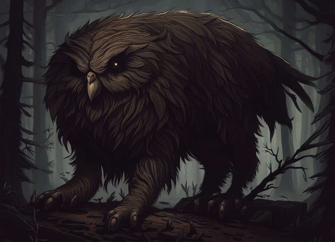 Scary Owlbear in Dark Folklore Style