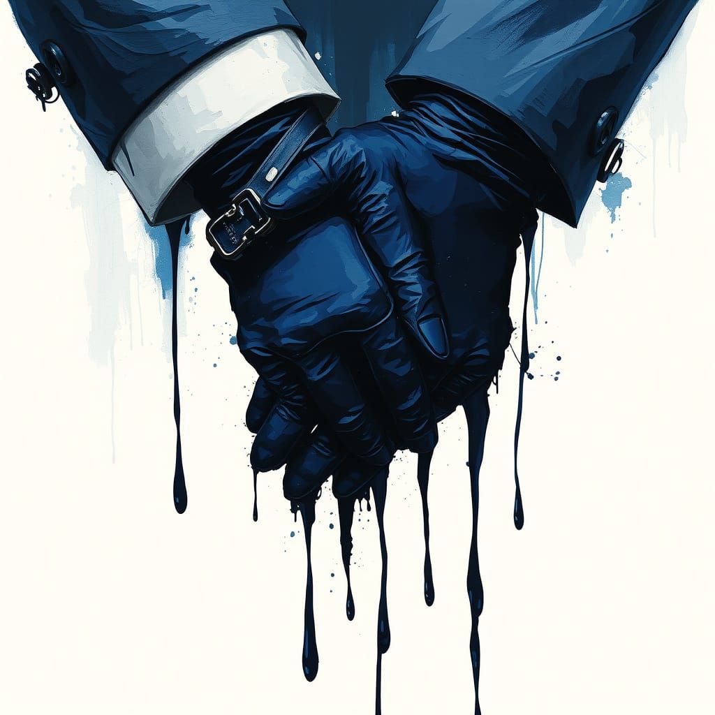 Elegant Hands Dripping with Dark Indigo Ink