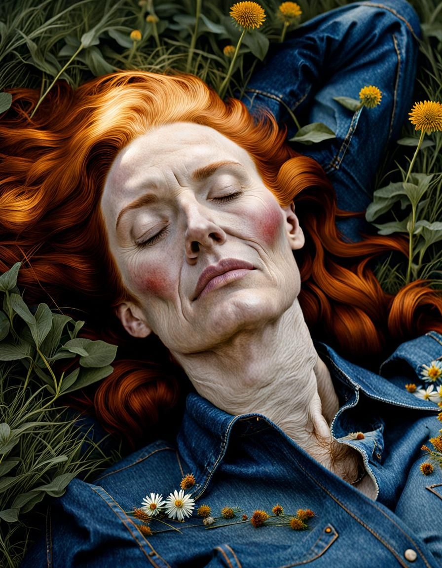Cowgirl Sleeping in Prairie Field, Realist Photography