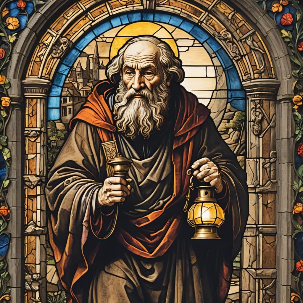 Stained Glass Window of Diogenes with Lantern