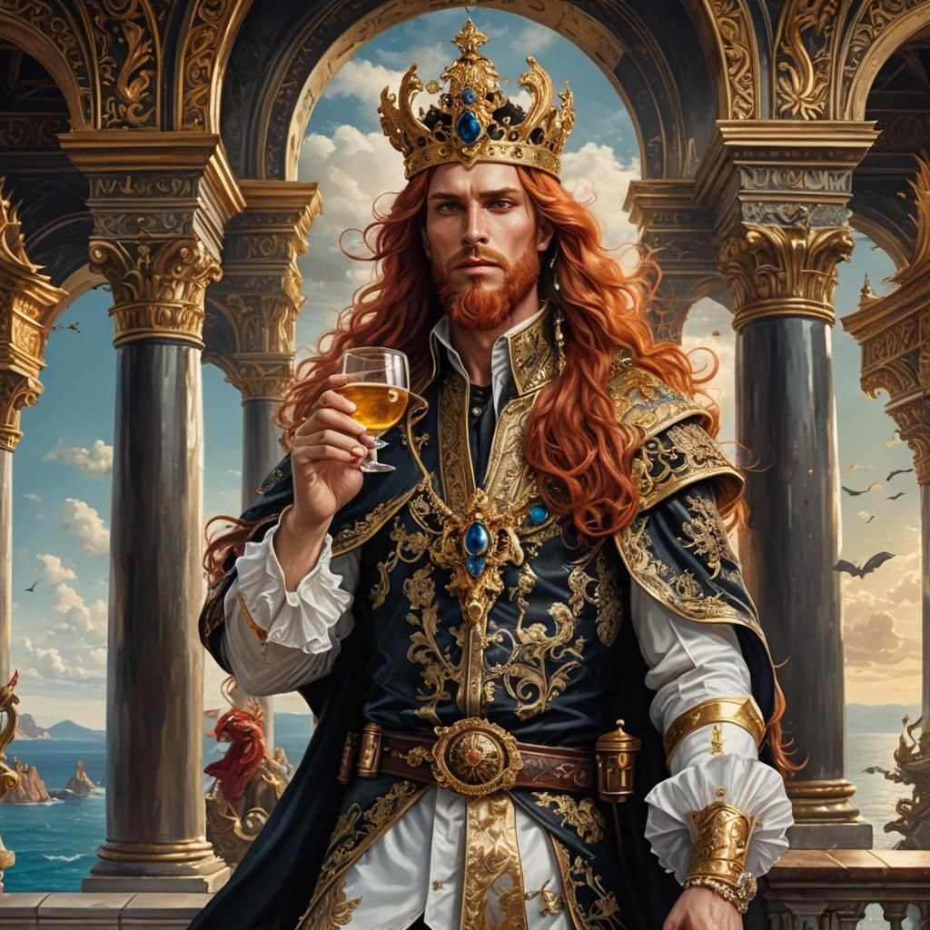 Fantasy Prince and Princess Drink Mead on Balcony