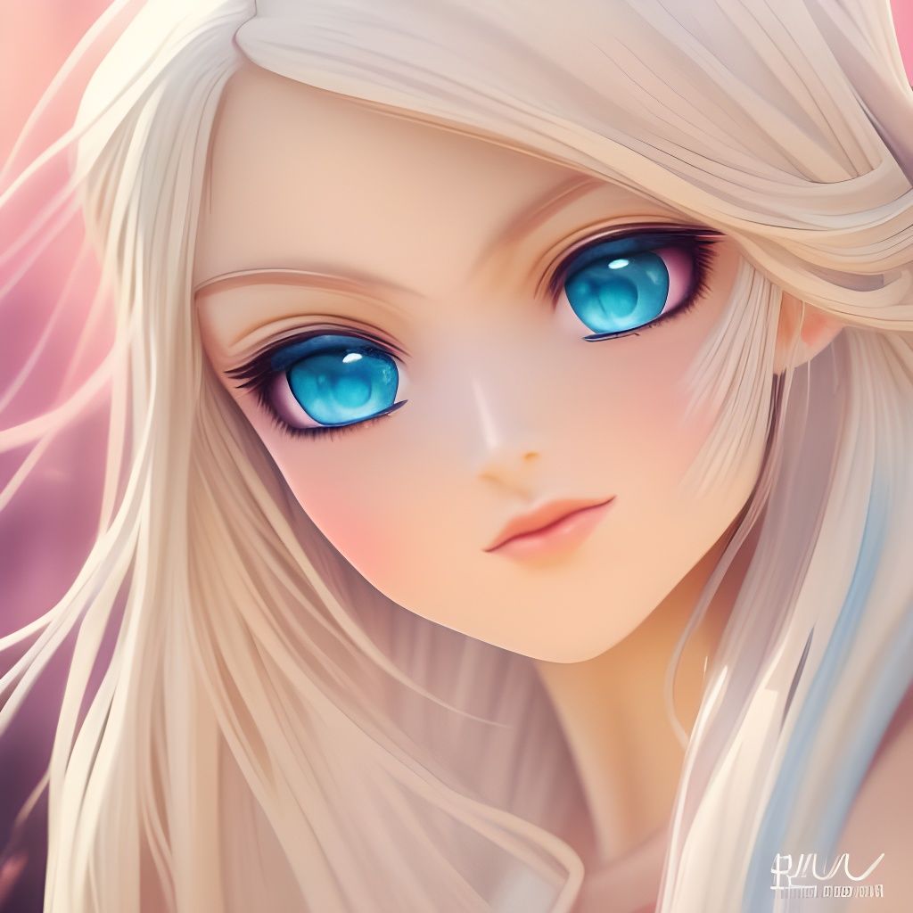 Anime Lady with Blonde Hair and Light Blue Eyes